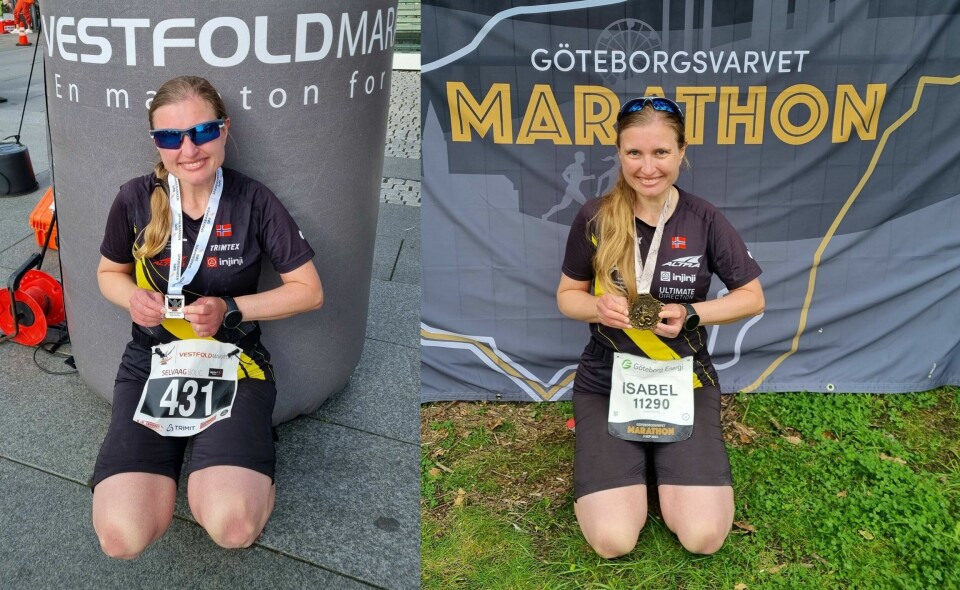 Gladløper Isabel arrangerer selv sitt maratonløp nummer 100 Isabel-dobbel Vestfold og Gøteborg.jpg