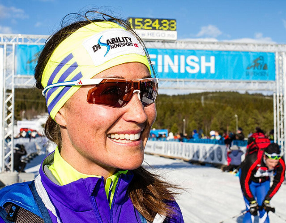 Phillippa Middleton er søster til Storbritannias neste dronning og den største kjendisen som gikk Birken i år. På pannebåndet finner du grunnen til at hun tok turen fra England til årets renn. (Foto: Lars Krogsveen/Birken) Phillippa Middleton er søster til Storbritannias neste dronning og den største kjendisen som gikk Birken i år. På pannebåndet finner du grunnen til at hun tok turen fra England til årets renn. (Foto: Lars Krogsveen/Birken)