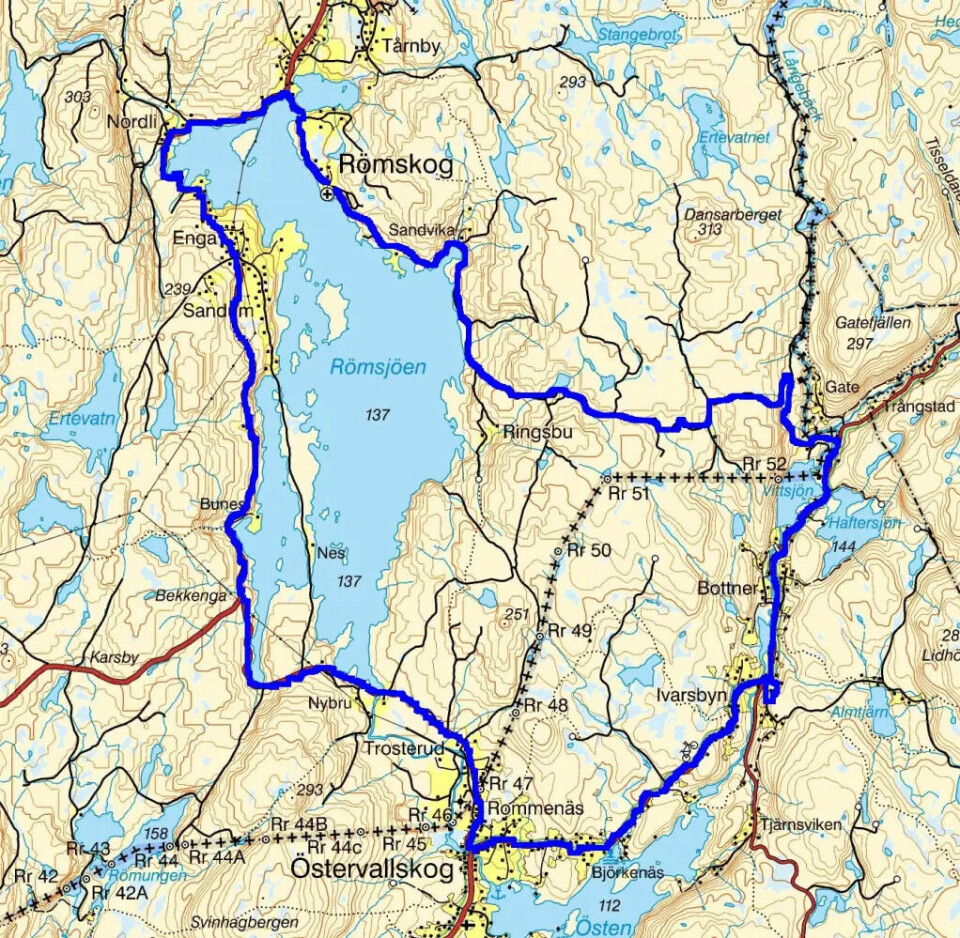 Løypekart for hel runden på 42,195 km. Foto: arrangøren)
