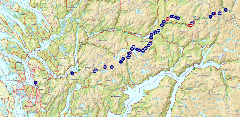 Slik så trackingen ut da de to vinnerne ankom Bergen sentrum og mål. (Skjermdump)