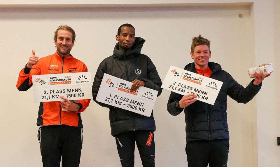 Premiepallen menn halvmaraton: Thomas Førland Asgautsen, Emmanuel Ntagunga Kiruhura og Alexander Skurve.