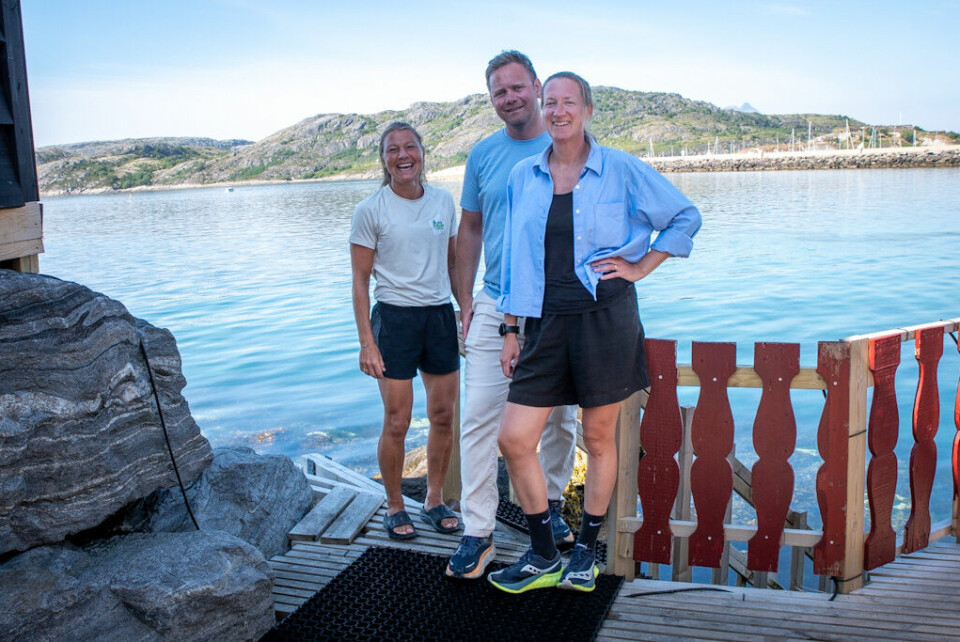 Badstuene, havet og bynaturen er en del av festival-opplevelsen. Her er daglig leder Stian Elstad i Molobyen, leder for Bodø Run Festival Gro-Marie Thomassen og stedsutvikler Moa Björnson i Molobyen i området der festivaldeltakere kan både ta badstue og et forfriskende bad. (Foto: Christine Karijord)