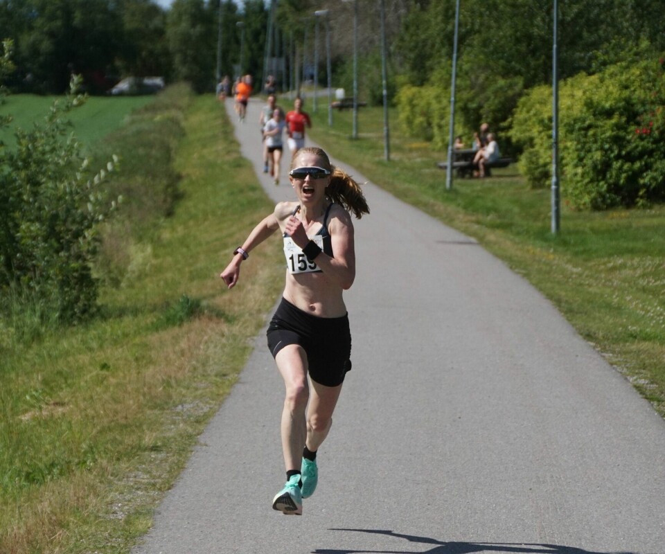 Kjersti Christina Moody var tredje løper til å sette inn spurten på 5 km. (Foto: Bjørn Saksberg)
