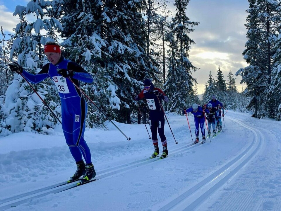 Erik Marius Nygaard fra Kongsvinger (35) og Jens Andersen fra Gjerdrum først i denne gruppa etter 18 km som kjempet om plasseringer bak de fire beste. (Foto: Gine Skei)