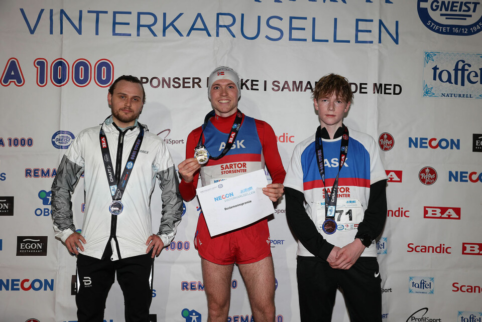 Premiepallen menn 5 km: Stian Benjamin Bråten Johannessen, Marius Garmann Sørli og Hector Breivik.