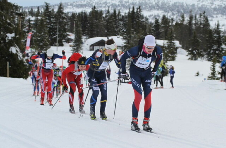 Fra 2 km etter starten på i eldste gutteklasse med starten med Filip Olaussen i føringen foran Kasper Inderhaug og vinneren Håkon Kolderup. (Foto: Rolf Bakken) Fra 2 km etter starten på i eldste gutteklasse med starten med Filip Olaussen i føringen foran Kasper Inderhaug og vinneren Håkon Kolderup. (Foto: Rolf Bakken)