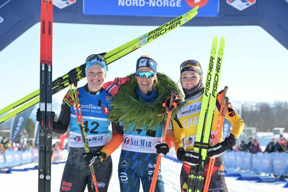 Johan Hoel med historisk seier i Reistadløpet 06.04.2024, Setermoen-Bardufoss, Norway (NOR):
Victoria Carl (GER), Astrid Oeyre Slind (NOR), Emilie Fleten (NOR), (l-r) - Ski Classics Reistadlopet, Setermoen-Bardufoss (NOR). www.nordicfocus.com. © Reichert/NordicFocus. Every downloaded picture is fee-