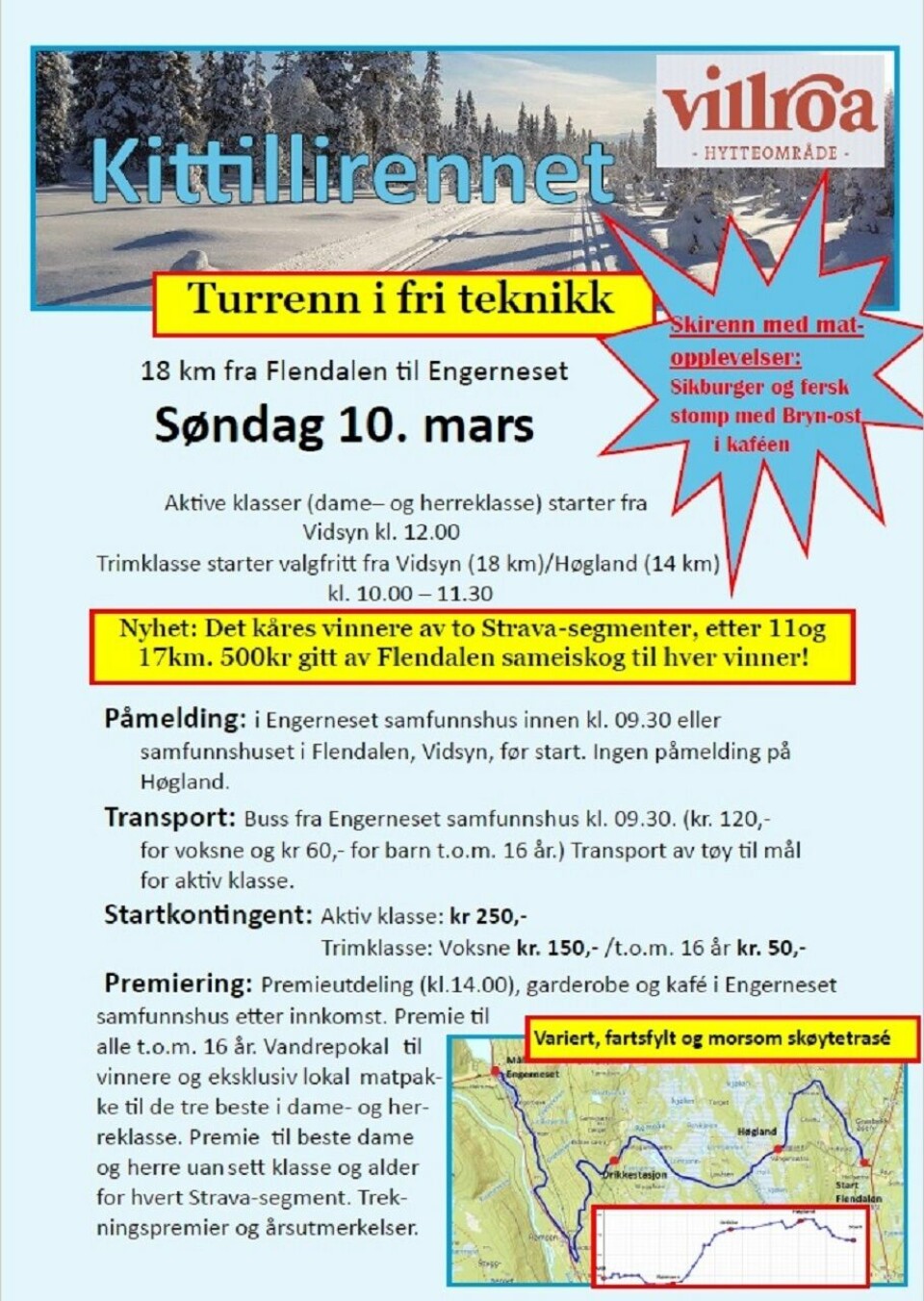 Kittillirennet i fri teknikk og stor fart i Trysil på søndag