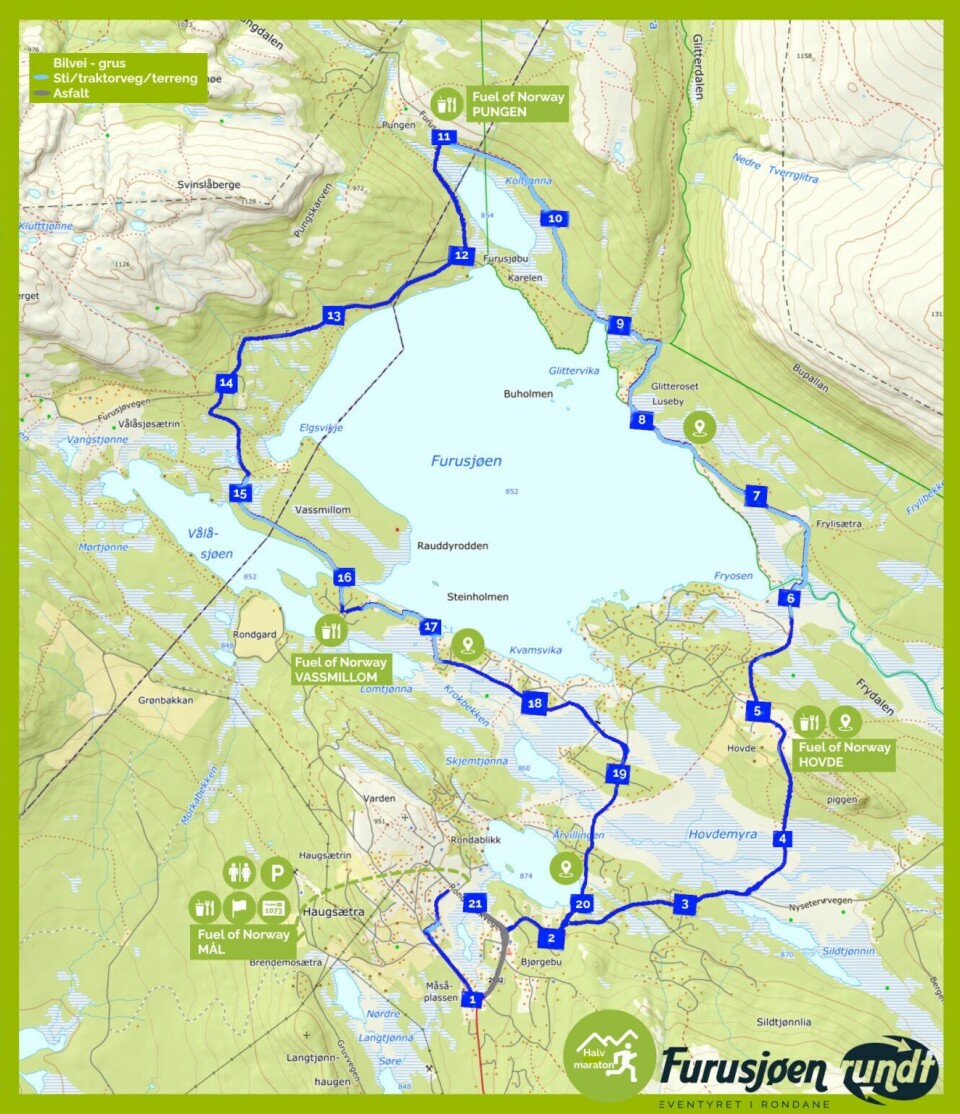Løypekart halvmaraton 2025 Furusjøen Rundt-løpet