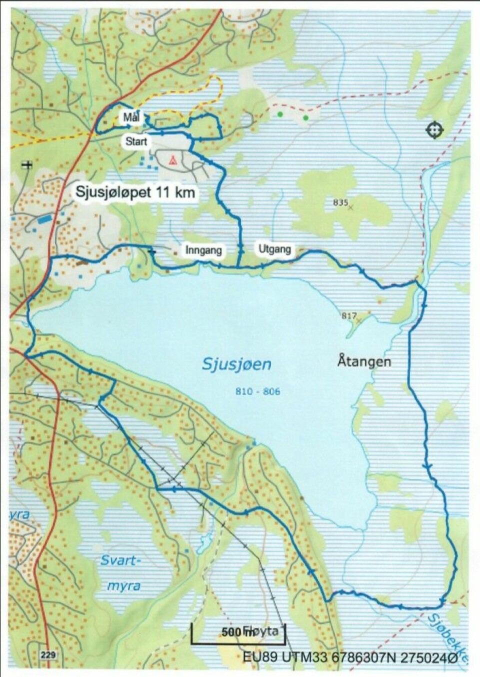 Løypekart Sjusjøløpet 11 km sjusjøløpet sjusjøvannet rundt