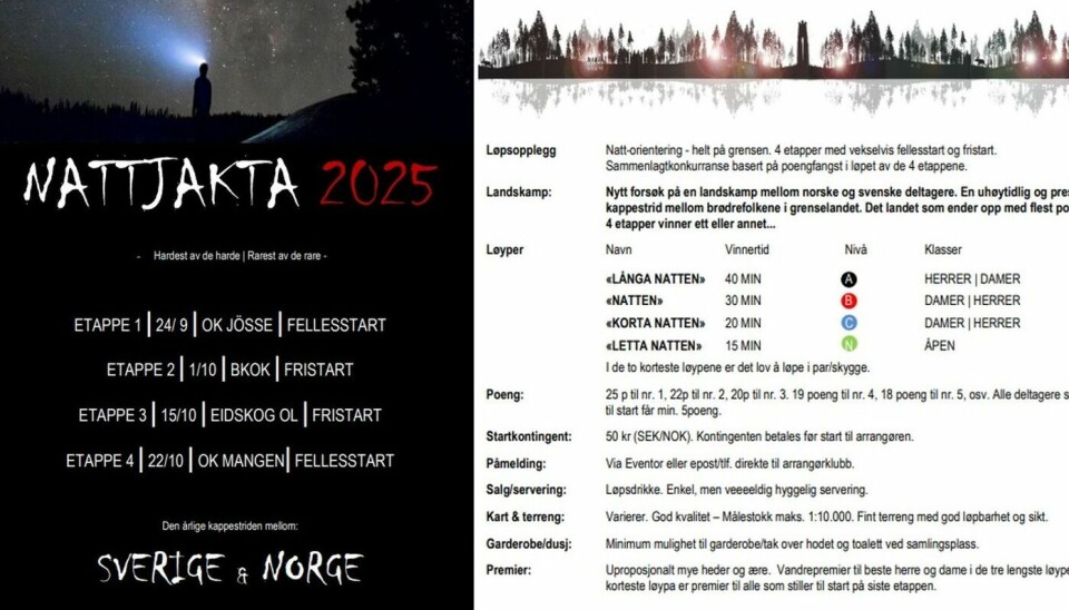 Løpsinnbydelse til Nattjakta 2025. o-løp natt-o-løp nattjakta arvika sverige