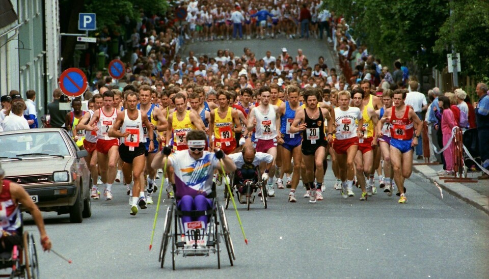 Fra starten av tidenes største løp i Lillehammers gater, Olympic Day Run i 1993. løp lillehammer innlandet olympic day run