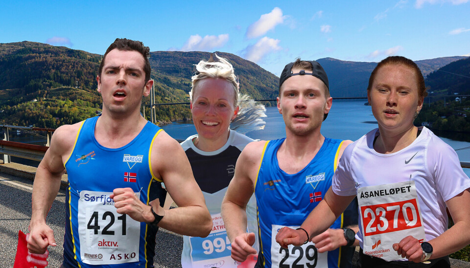 Tage Morken Augustson, Renate Galleberg, Karl Jonas Tronstad og Adele Norheim Henriksen er gode halvmaratonløpere som kommer til å kjempe om seieren i Sørfjorden Halvmaraton.