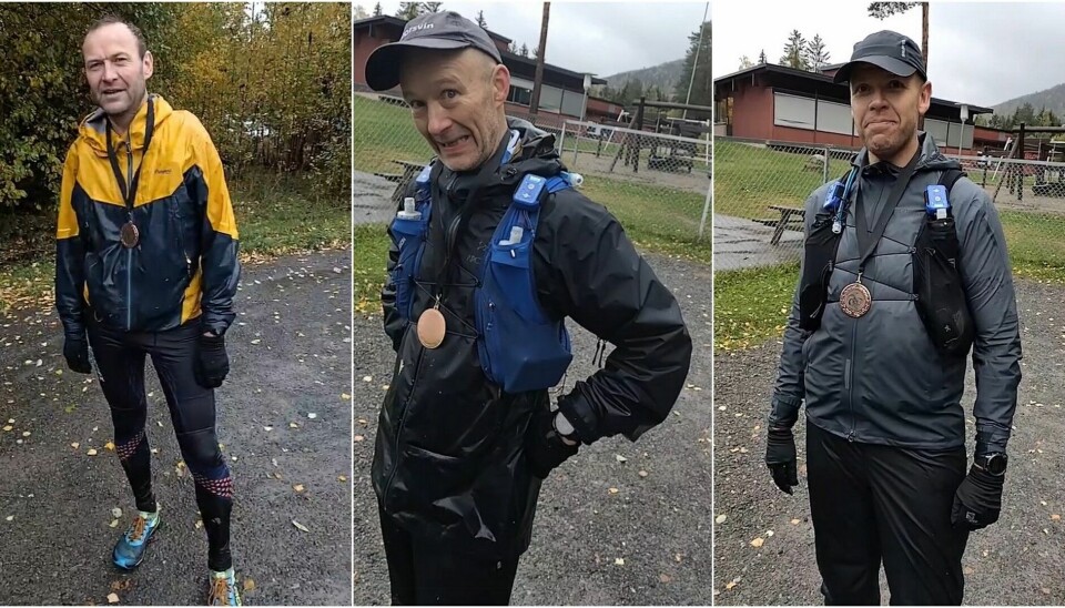 Ove Haugereid, Rune Sagevik og Thomas Stor-Re fullførte Bèrghem Marathon Amy-edition med godt humør. bèrghem marathon ultraløp innlandet