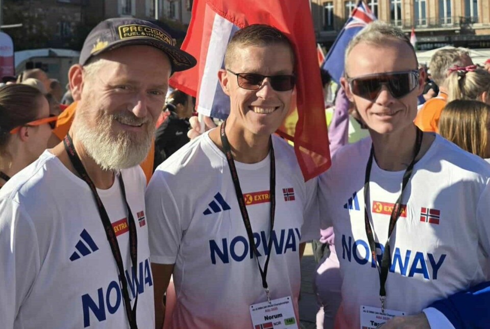 De norske herrene før de løp til 4. plass i lagkonkurransen i VM (fra v.): Simen Holvik, sølvmedaljør Jo Inge Norum og Bjørn Tore Kronen Taranger.