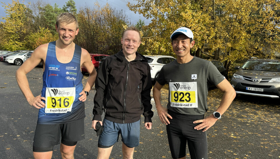 De tre beste menn i Fredrikstad maraton 2025. De tre beste menn i Fredrikstad maraton 2025.