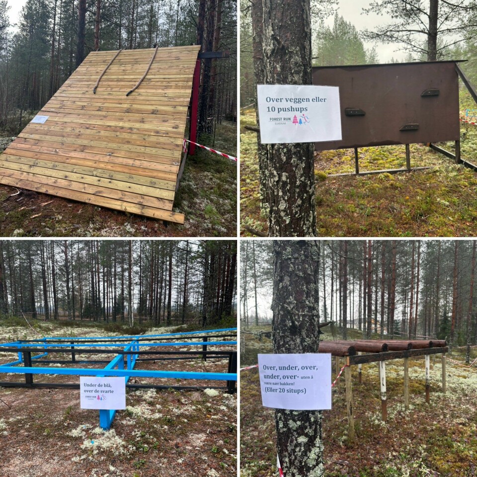 Fire av de tjue utfordringene deltakerne i Høsthindeløpet møtte. høsthinderløpet forest run elverum