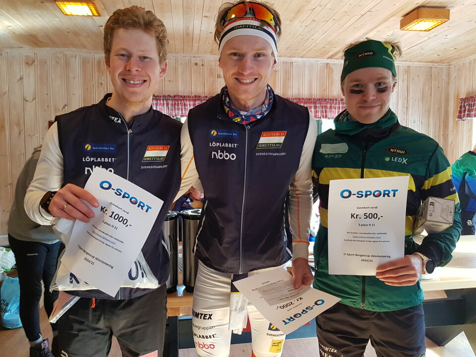 Tre beste i H21 i Norgescupen ski-O 2024-2025.