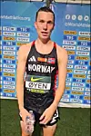 Magnus Øyen etter 5000 meter-finalen på Harvard Field.