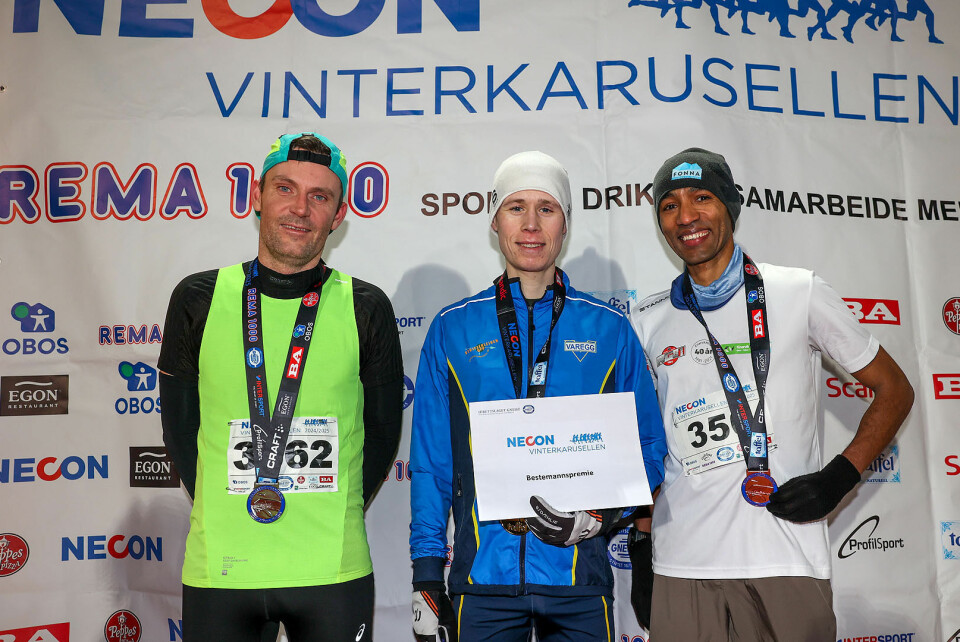 Premiepallen 10 km menn: Stian Remme, André Lenningsvik og Abel Deresu Dufera.
