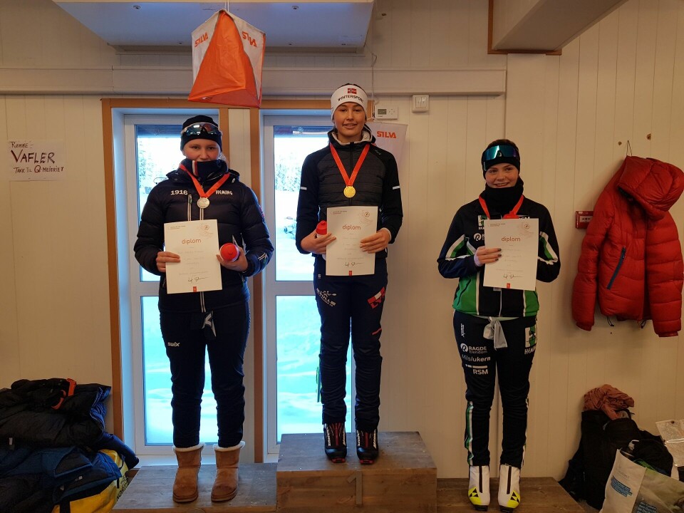 Kaldt Hovedløp i lav sol på Ski-o treff på Skei