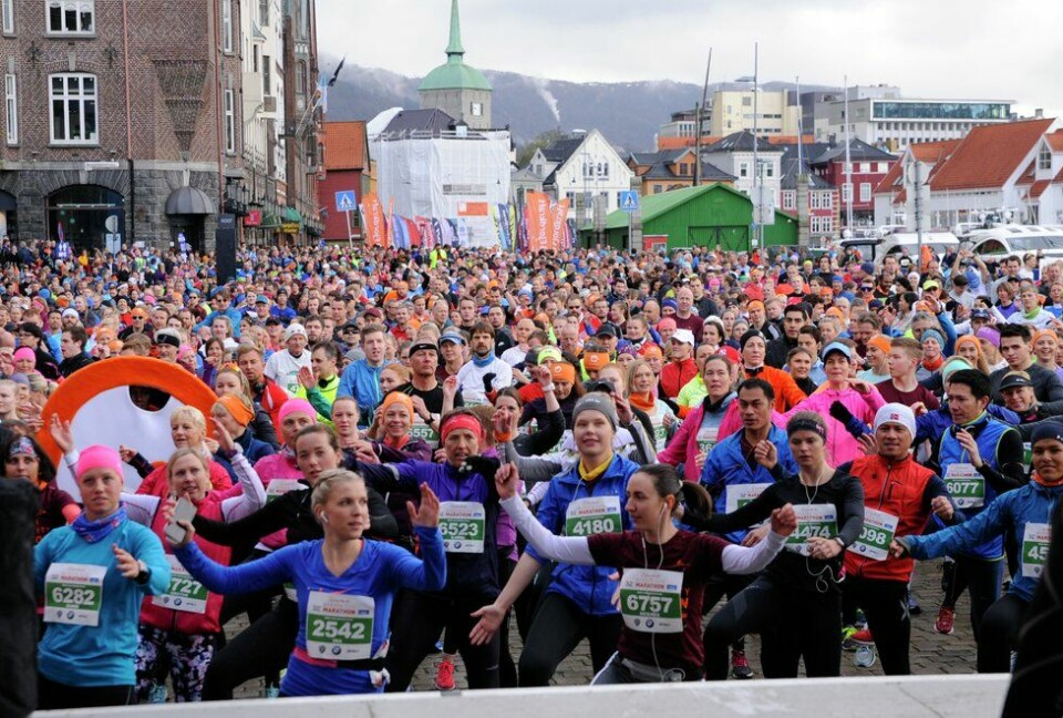 Oppvarming til Bergen City Marathon 2018. Nå spørs det om det blir noe løp i år. (Foto: Arne Dag Myking) Bergen City Marathon 2018