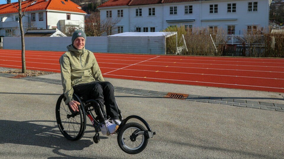 Rullestolbruker som skal delta i Bergen City Marathon (kred.: Kondis/Arne Dag Myking Foto: Arne Dag Myking / Kondis © Kondis) Konrad Åsnes - Fotoshoot ved Høgskulen på Vestlandet