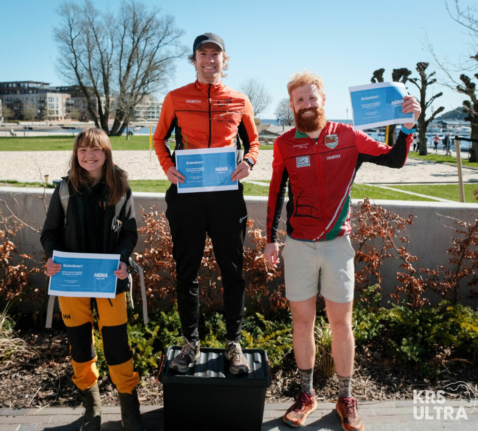 Best av gutta på 21 km var Preben Aase (midten), mens Knud Kaldås (til venstre) kom på andre- og Ståle Gjelsten på tredjeplass. (Foto: Lars Hefte / KRSUltra)