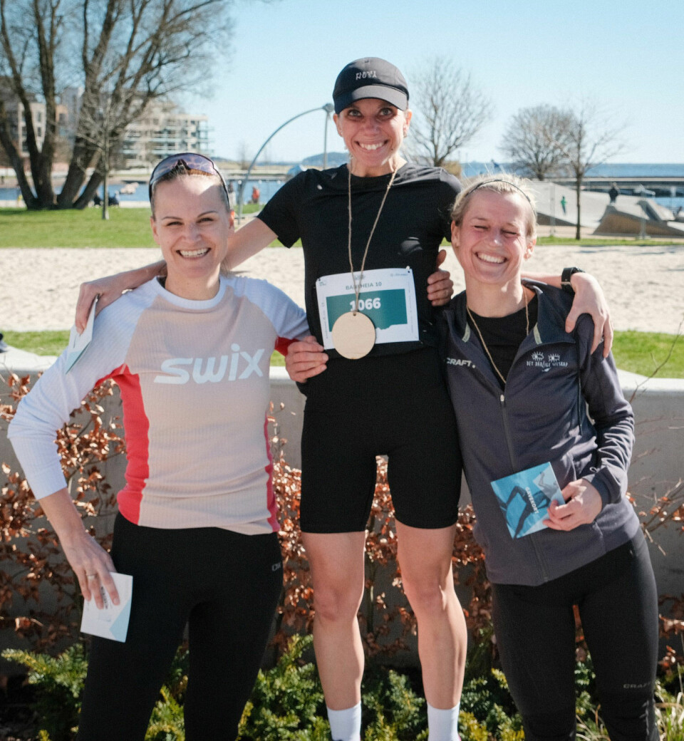 Camilla Filt (midten) vant 10-kilometeren foran Monica Mjåland Thortveit (til venstre) og Katja Lykke. (Foto: Lars Hefte / KRSUltra)