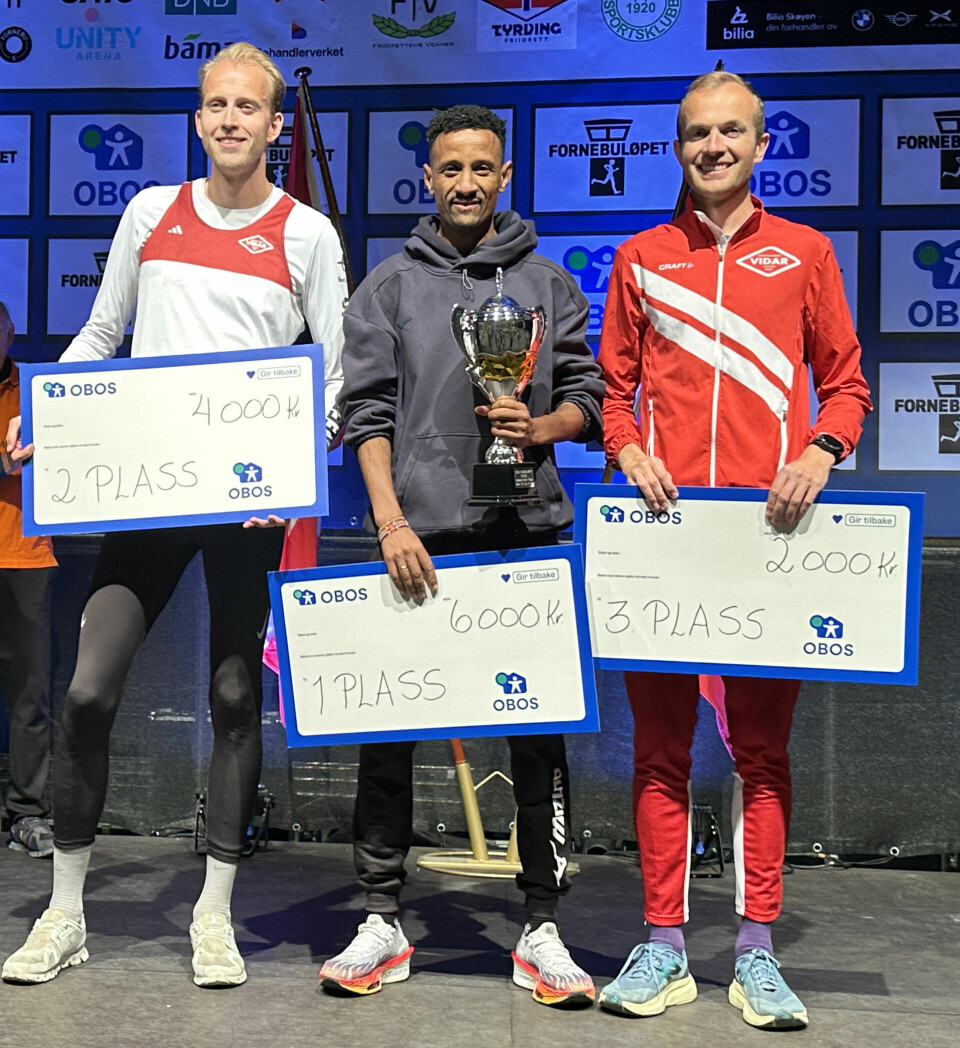 Senay Fissehatsion, Trond Einar Pedersen Modalsli og Jostein Rogstad ble nummer en, to og tre på Fornebutrippelen. (Foto: Tom-Arild Hansen)