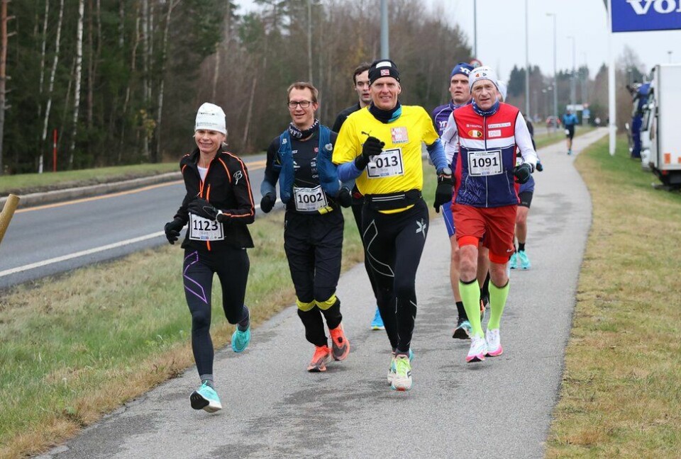 F.v.: Marit A. Laulo, Håvard Bergene, Terje Rundhaugen og Trond Brevik i Jessheim Vintermaraton 2021