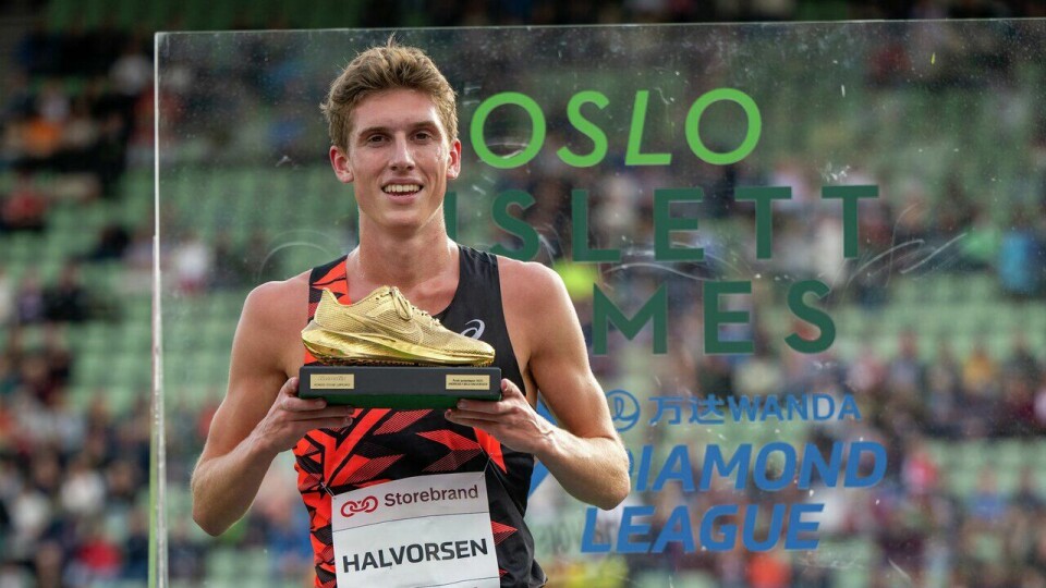 Andreas Fjeld Halvorsen, her med Kondis sin gullsko, åpnet sesongen meget godt i Stockholm på nasjonaldagen. (Arkivfoto: Samuel Hafsahl) Bislett Games 2024 - gullsko til Andreas Fjeld Halvorsen