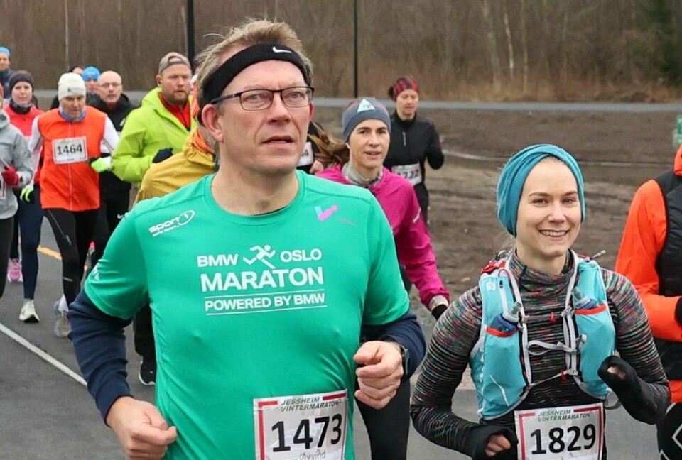 Øyvind Renslo og Nina Eriksdatter i Jessheim Vintermaraton 2021