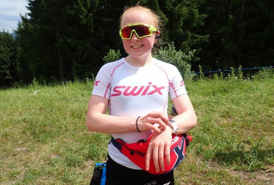 Selina Asperheim Barsnes etter å ha løpt opp Monsterbakken i Cavalese i Val di Fiemme, Dolomittene, Italia Selina Asperheim Barsnes etter å ha løpt opp Monsterbakken i Cavalese i Val di Fiemme, Dolomittene, Italia