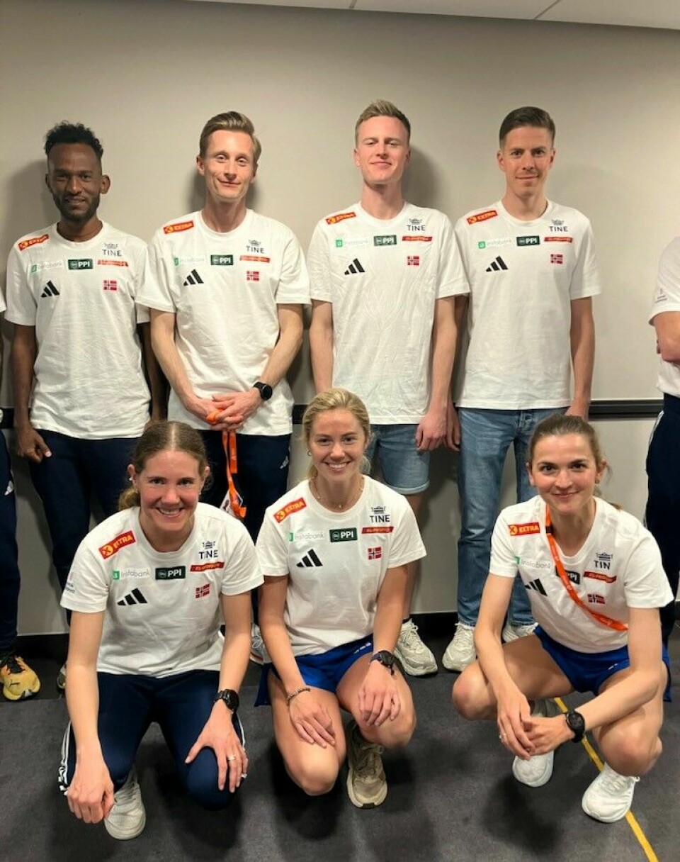 Det norske laget i det første EM i gateløp bestod av (bak fra venstre): Awet Kibrab (halvmaraton), Ferdinand Kvan Edman, Narve Gilje Nordås, Per Svela (alle 10 km), (foran fra venstre) Maria Sagned Wågan (halvmaraton), Kristine Lande Dommersnes og Sigrid Jervell Våg (begge 10 km). (Foto: Kåre Osnes)