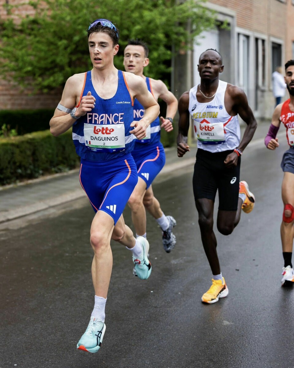 Tetrioen som tidlig fikk en luke og sikret seg EM-medaljene: Etienne Dagunios, Yann Schrub og Isaac kimeli. (Foto: European Athletics)