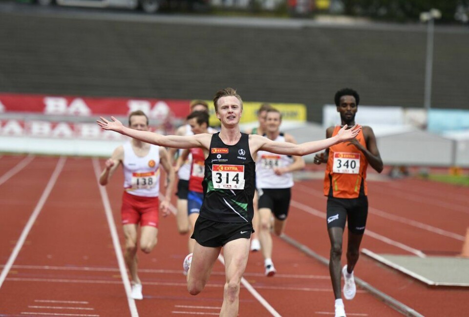 Narve Gilje Nordås avsluttet veldig sterkt da han kvalifiserte seg til finalen på 3000 meter i EM innendørs. På bildet spurter han inn til seier på 5000 meter i NM friidrett 2020 Bergen (Foto: Bjørn Johannessen) NM friidrett 2020 Bergen - 5000m - 138 Bjørnar Sandnes Lillefosse - 314 Narve Gilje Nordås - 340 Zerei Kbrom Mezngi