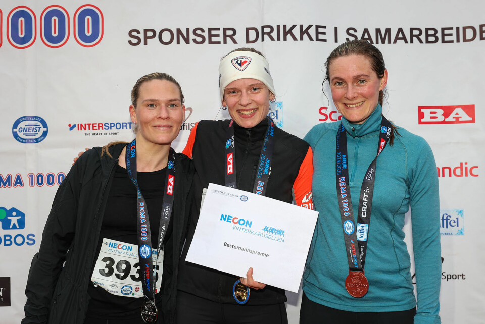 Premiepallen kvinner 10 km: Cathrine Andersen, Emilie Tømmerås Bentzon og Charlotte Watson.