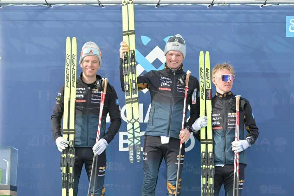 Tre ganger Team Eksjöhus. Fra venstre: Axel Jutterström, Eirik Sverdrup Augdal og Thomas Ødegården. (Foto: Reichert/NordicFocus)