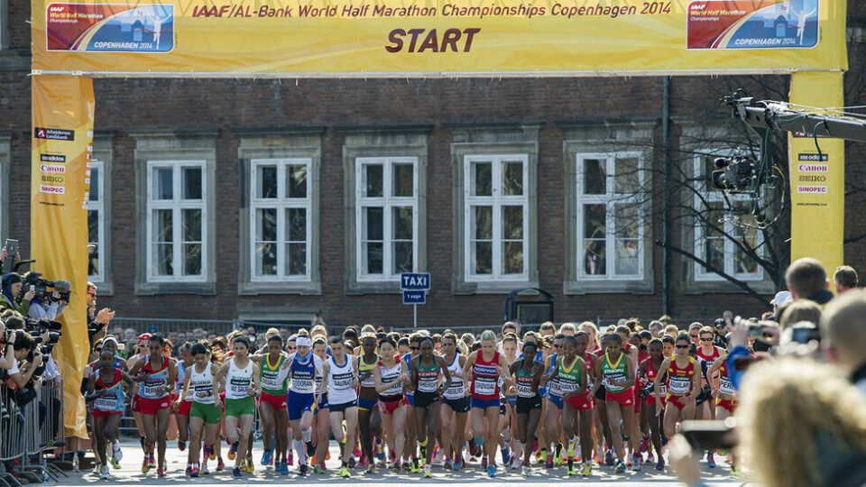 Da VM halvmaraton gikk i København i 2014 var også Karoline Bjerkeli Grøvdal i første rekke i elitefeltet. (Foto: arrangøren))