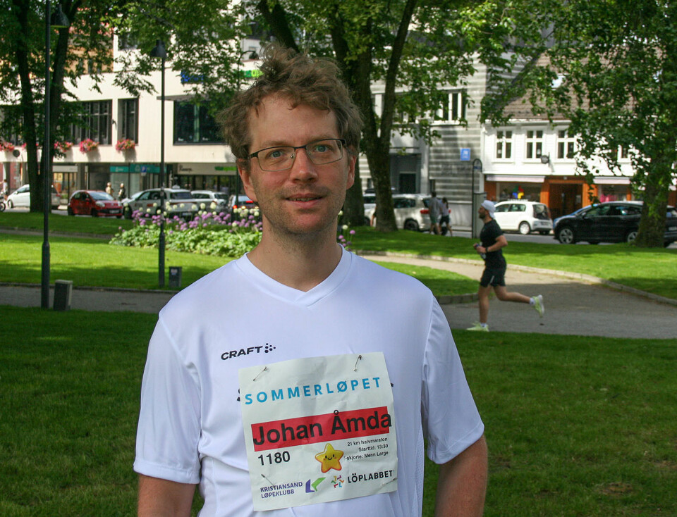 Johan Åmdal hadde som mål å løpe halvmaraton på 1:45, og var ikke så langt unna. Tiden ble 1:48:56.
