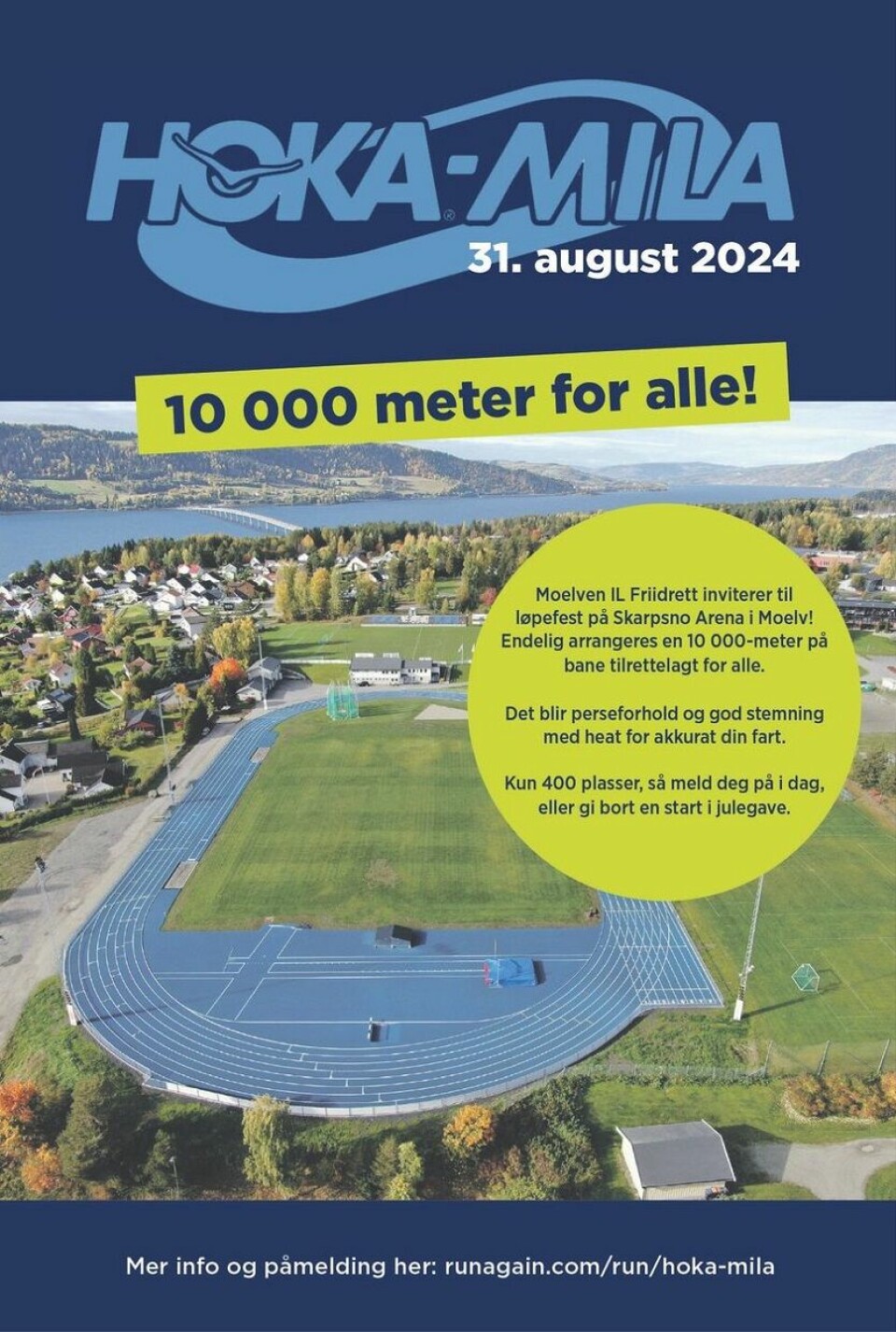 10000 meter for alle under HOKA-mila i Moelv 31. august