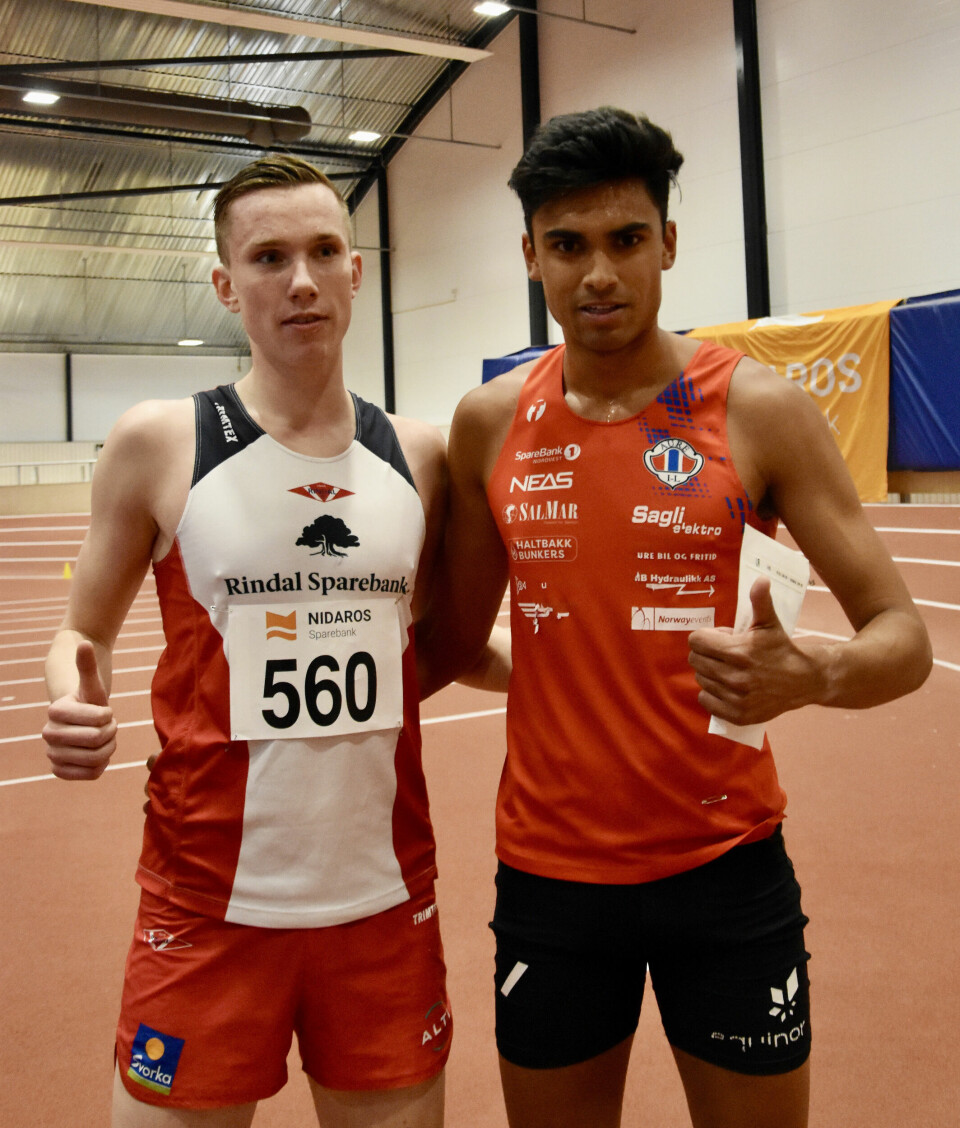 Magnus Øyen kom på 2. plass og satte aldersrekord for 18-åringer, mens Kristoffer Sagli vant løpet på ny banerekord. (Foto: Tor Jarle Bolme)