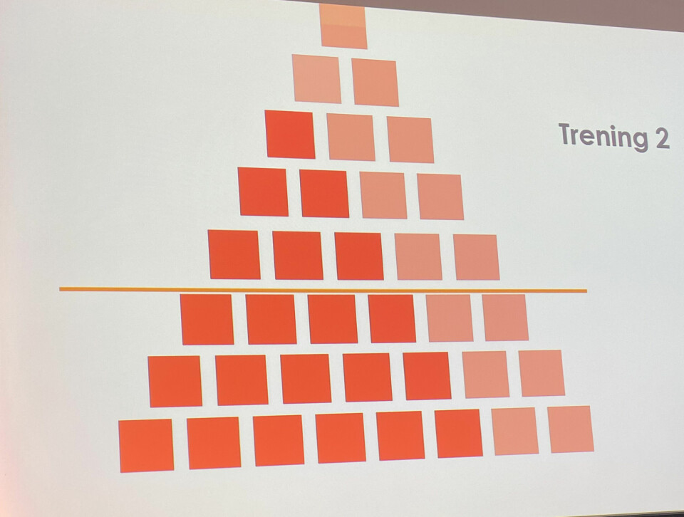 Henrik Ingebrigtsens pyramide:Ved å bygge et bredere fundament (de lysere klossene) så kan pyramiden bygges med en enda høyere topp.