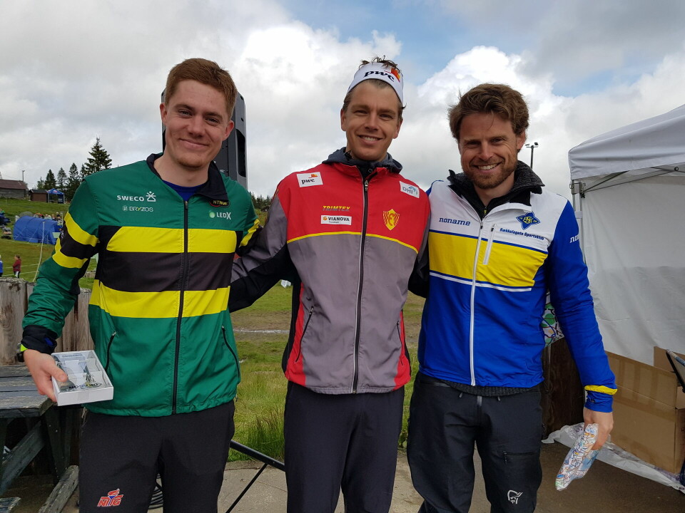 Oskar Spets Storhov vant H21 foran Carl Godager Kaas (til høyre) og Sander Tonjer Fingarsen (til venstre).