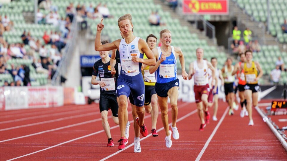 Sigurd Tveit da han løp inn til seier på 1500 m under Bislett Games i 2022. (Foto: Sylvain Cavatz) Bislett Games - 1500m - menn - Sigurd TVEIT