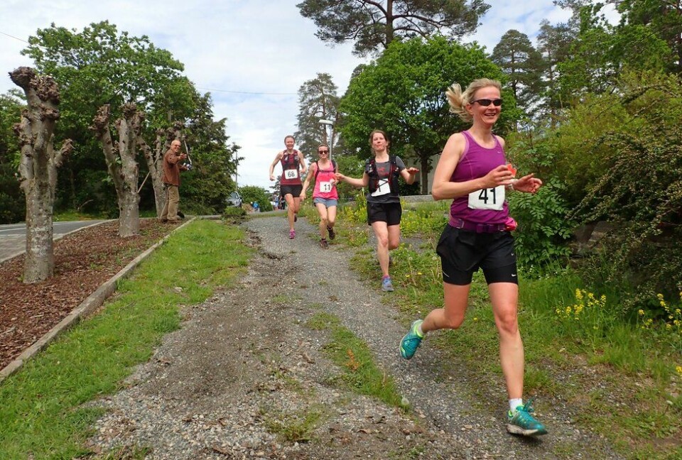 Fra fremst og bakover: Stine Hjorth, Ingeborg Thorsland, Linda Christiansen og Solveig Nordstrand i Tretoppsløpet på Jeløya 2019. Foto: Marianne Røhme Fra fremst og bakover: Stine Hjorth, Ingeborg Thorsland, Linda Christiansen og Solveig Nordstrand i Tretoppsløpet på Jeløya 2019