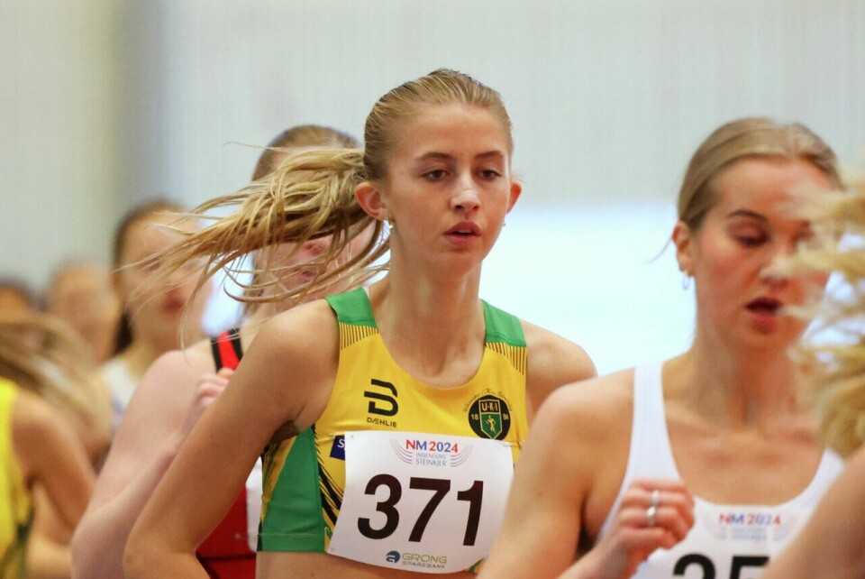 Wilma Anna Bekkemoen Torbiörnsson har hatt stor fremgang det siste året. Her fra 3000 meter under NM Friidrett Innendørs i år. (Foto: Arne Dag Myking) NM Friidrett Innendørs 2024 - 3000 meter kvinner - Wilma Anna Bekkemoen Torbiörnsson
