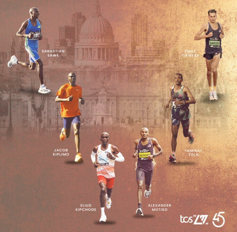 I tillegg til Kenenisa Bekele er dette er seks av de mest profilerte løperne som skal løpe årets London Marathon. (Fotomontasje: London Marathon)