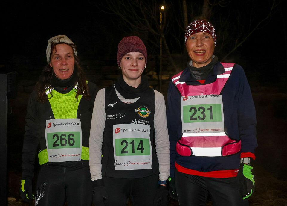De tre beste kvinner 5 km: Grethe Jørgensen, Aurora Veen Torkildsen og Sølvi Abbedissen.